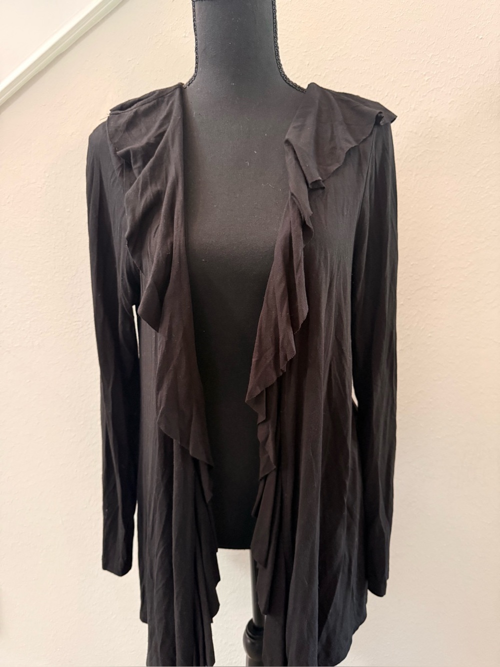 INC International Concepts Black Ruffled Open Cardigan